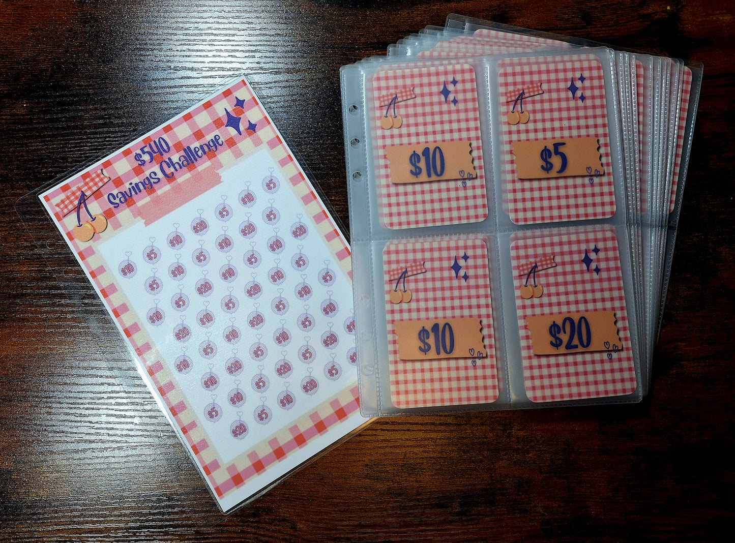 52 Week Savings Challenge - $540 Cherry Savings A5 Size