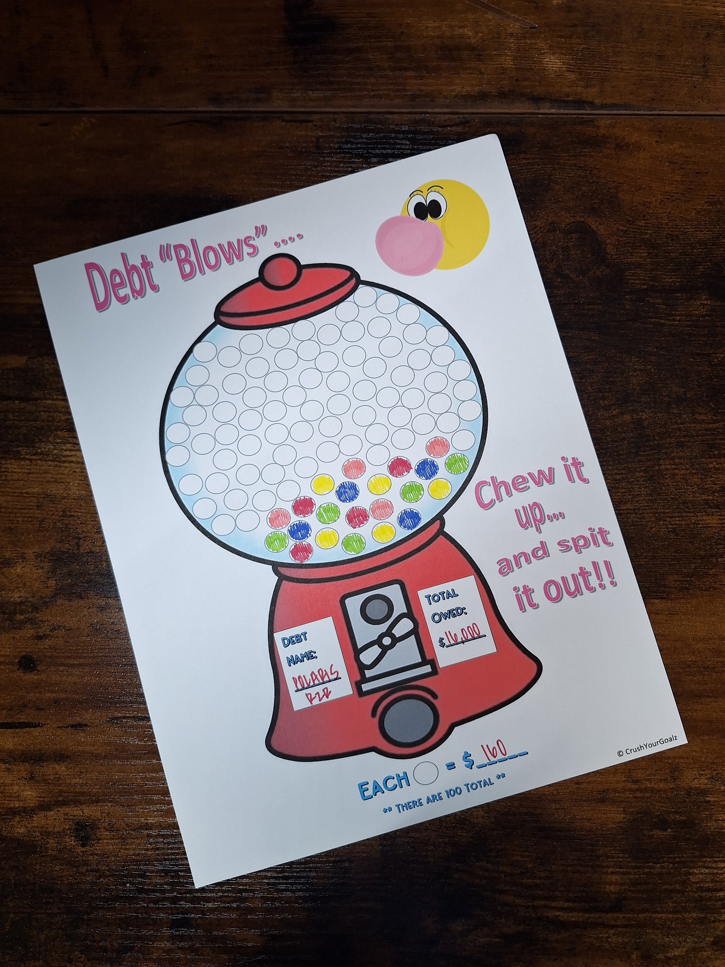 Debt Payoff Chart Gumball Machine - Debt Payoff Color Chart! Dave Ramsey, Debt Snowball, Debt Tracker Printable, Visual Tracker - 8.5 x 11 Size