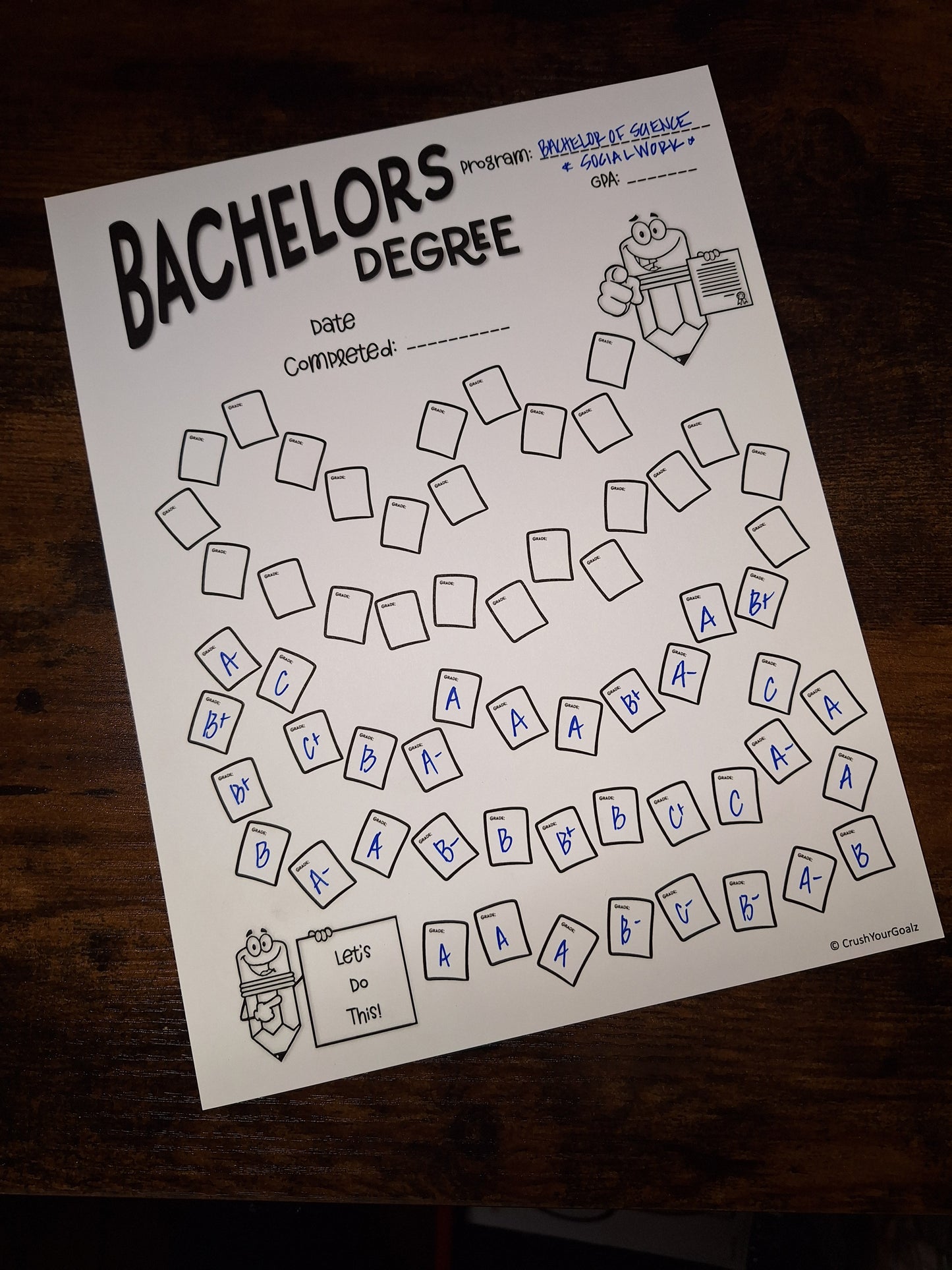 Bachelors Degree Goal Chart, Education Goals, Career Goals, Job Goals, Degree Plan, Celebrate! - 8.5 x 11 Size