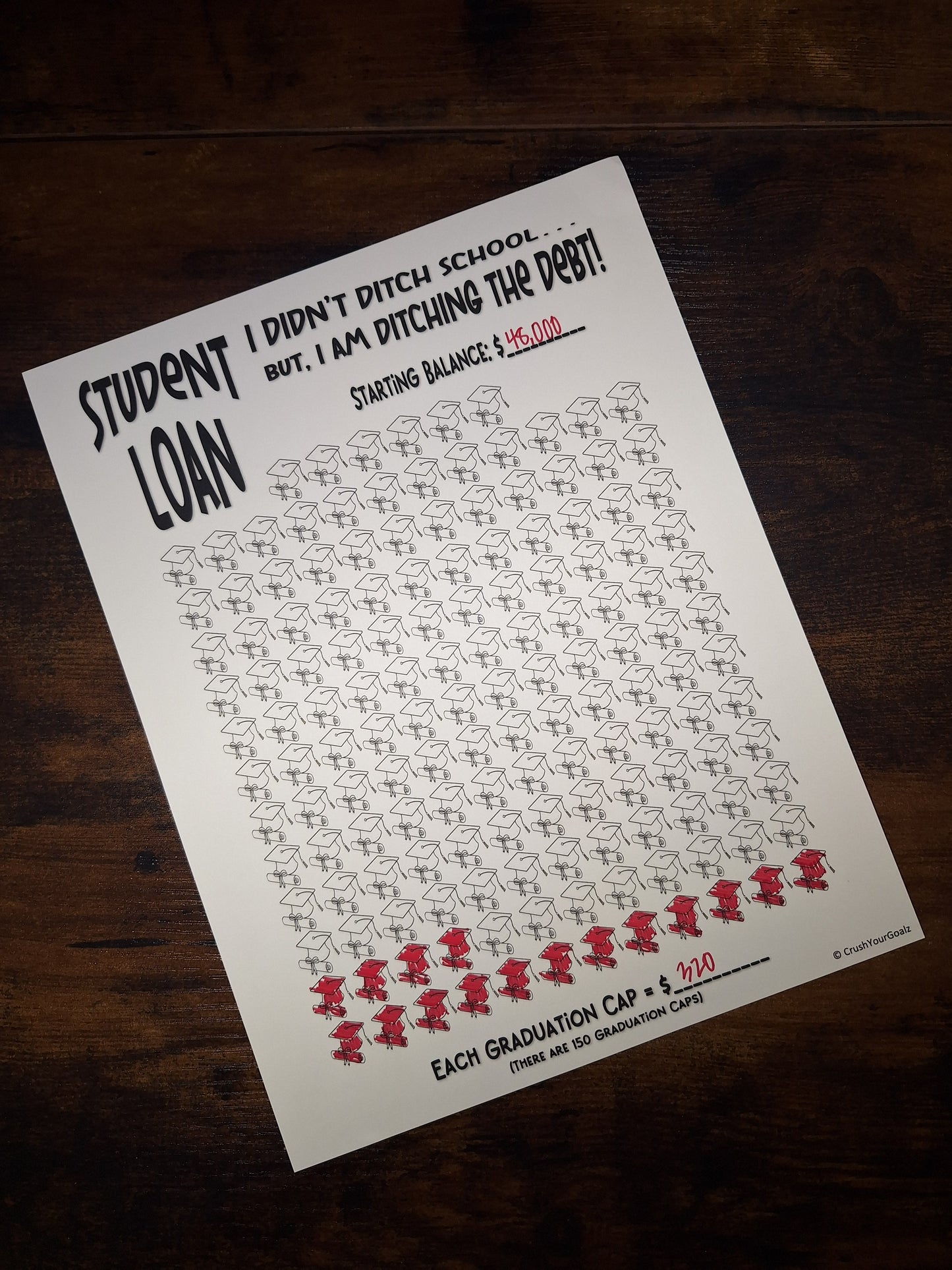 Student Loan Payoff, Debt Payoff Chart, Student Debt Chart, Financial Aid Payoff Chart, Debt Free Goal Chart - - 8.5 x 11 Size