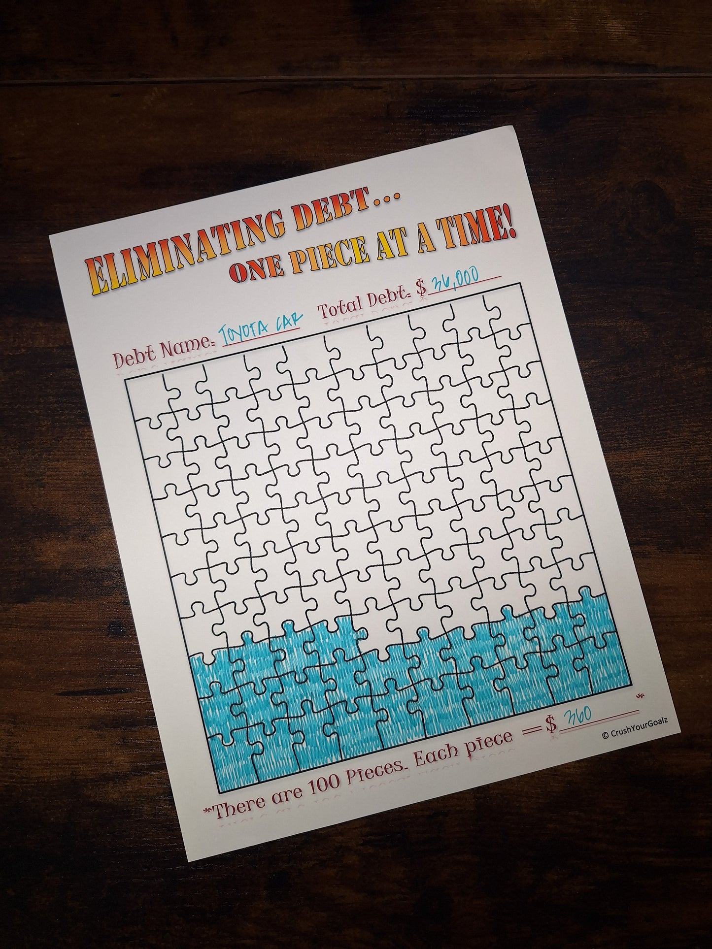 Eliminating Debt One Piece at a Time Tracker - Debt Payoff Chart, Debt Tracker, Debt Snowball, Debt Tracker Printable, Visual Tracker  - 8.5 x 11 Size