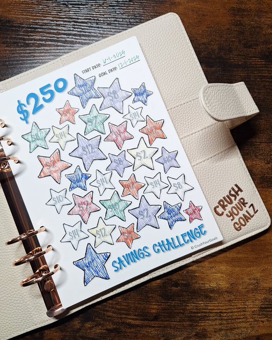 $250 Savings Chart, Fun Savings Challenge, Savings Goal Chart  - A5 Size