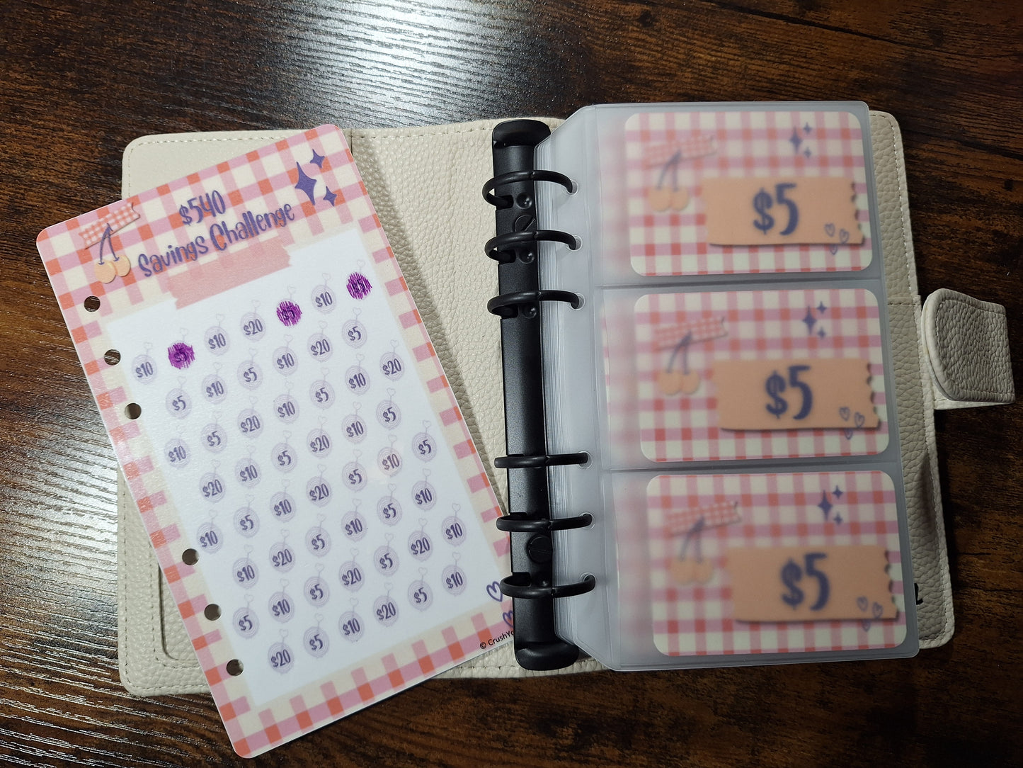 52 Week Savings Challenge - $540 Cherry Savings A6 Size