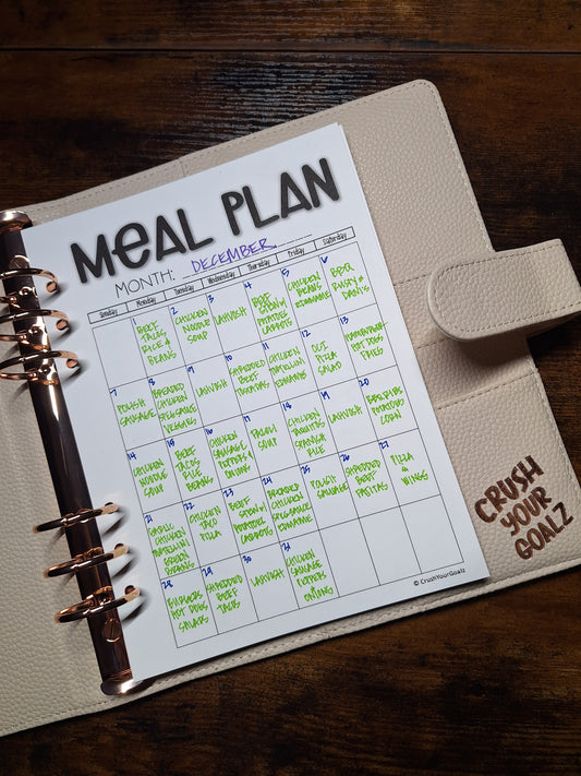 Meal Plan Monthly Chart, Meal Planning, Health and Fitness, Fitness Goals, Health Goals, Groceries  - A5 Size