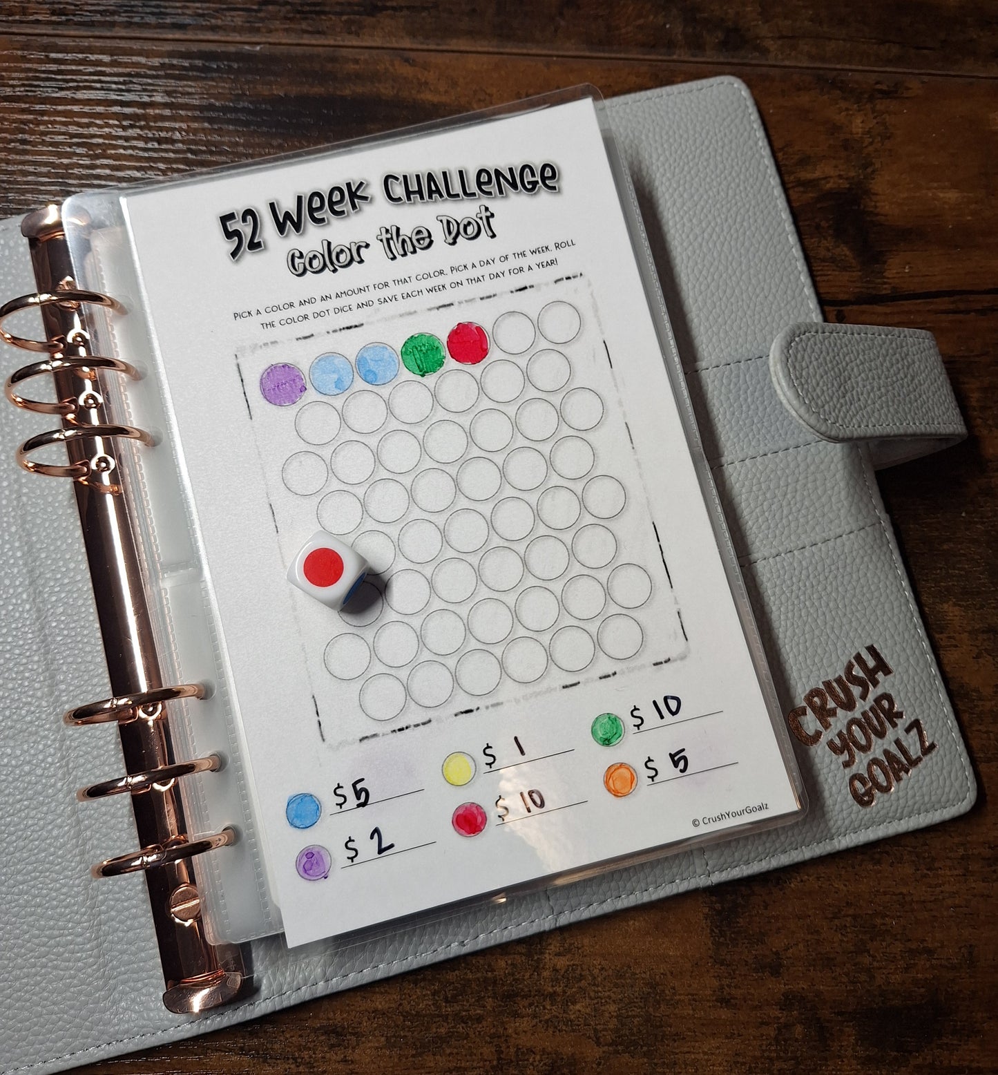 52 Week Savings Challenge - Color The Dot A5 Size