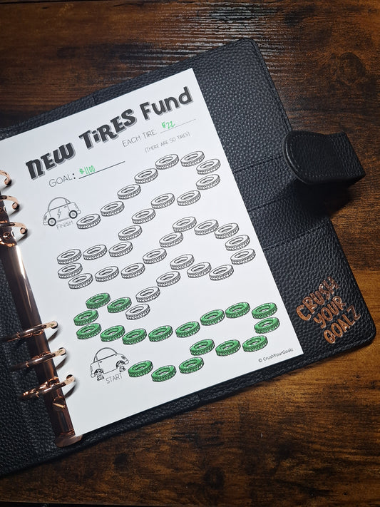 New Tires Savings Chart, Car Tires, Truck Tires, Sinking Funds, Car Maintenance, Truck Maintenance, Savings Tracker, Savings Goal Chart  - A5 Size