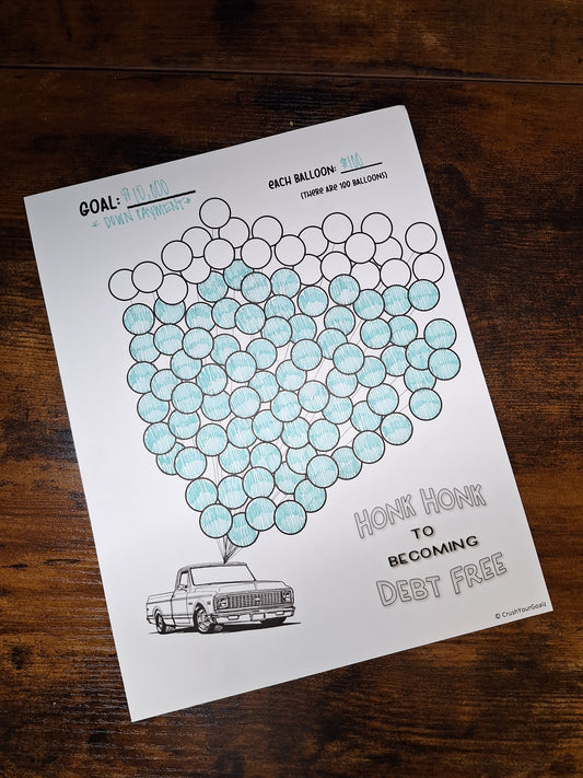 Truck Payoff Debt, Truck Savings Chart, Debt Payoff Chart, 100 Balloons, Debt-Free Goal Tracker,  Car Debt, Debt Payoff, Car Savings  - 8.5 x 11 Size