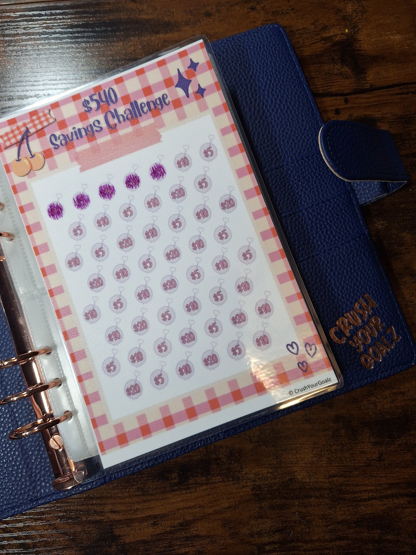 52 Week Savings Challenge - $540 Cherry Savings A5 Size