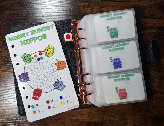 52 Week Savings Challenge - Money Hungry Hippos A6 Size