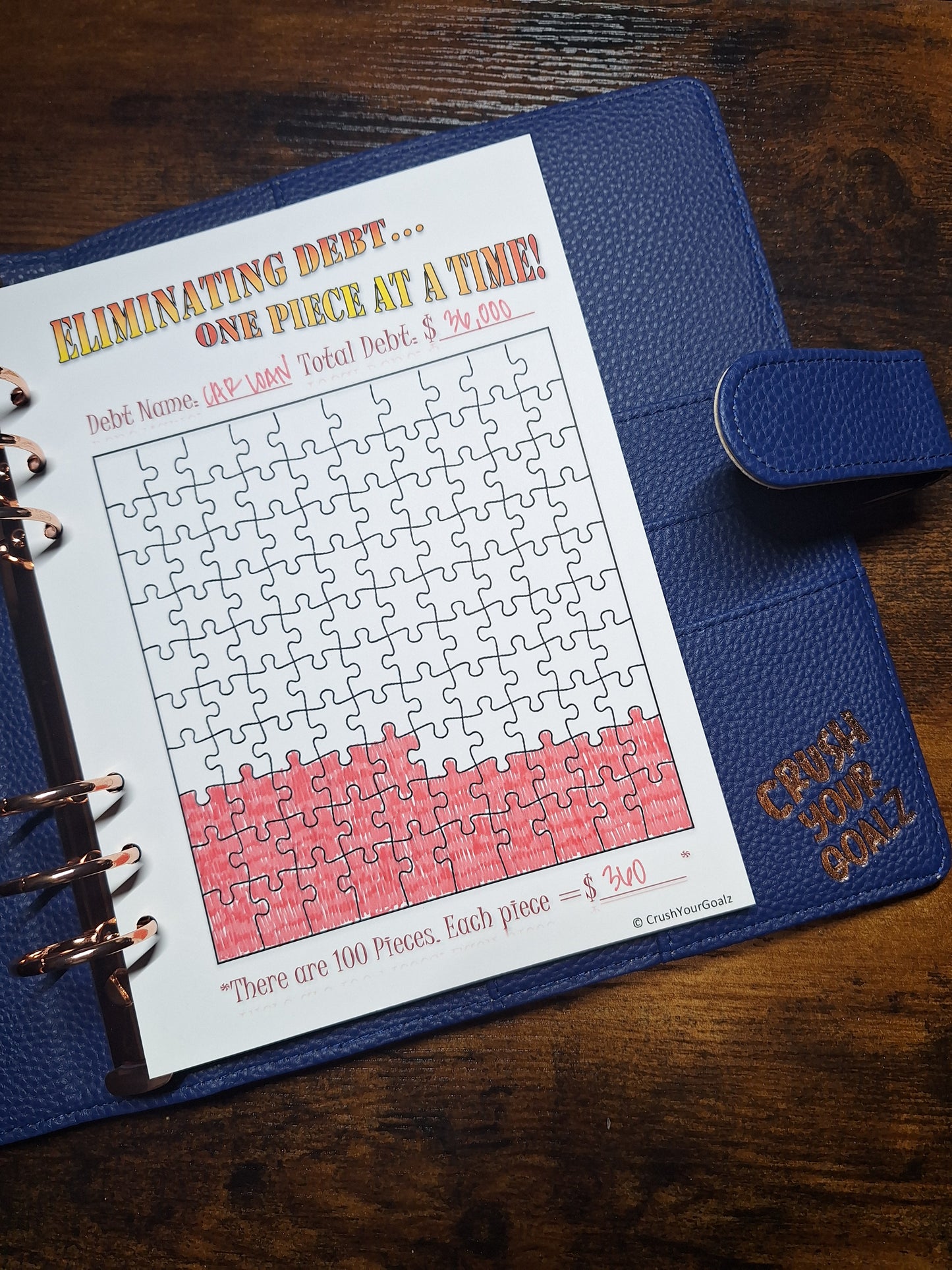 Eliminating Debt One Piece at a Time Tracker - Debt Payoff Chart, Debt Tracker, Debt Snowball, Debt Tracker Printable, Visual Tracker - A5 Size