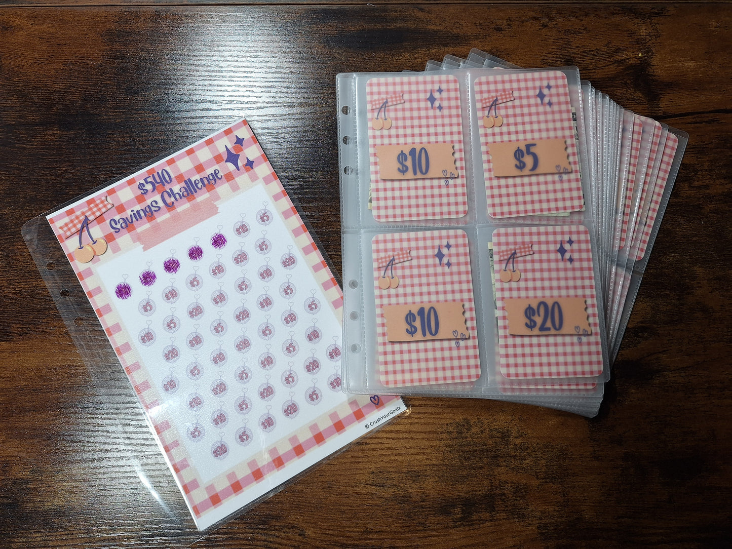 52 Week Savings Challenge - $540 Cherry Savings A5 Size