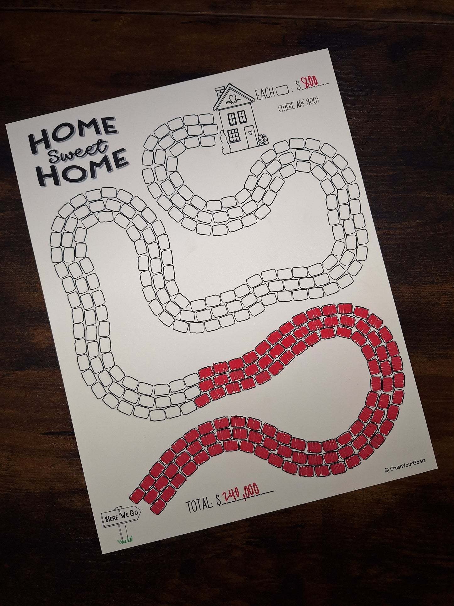House Payoff, House Savings Chart, Debt Payoff Chart, Down Payment Savings Chart, Mortgage Payoff Chart, Debt Free Goal Chart  - 8.5 x 11 Size